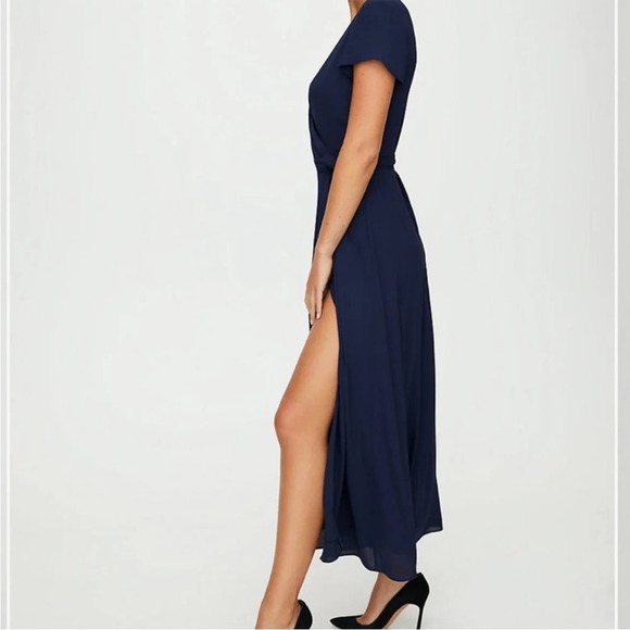 Aritzia Slit Wrap Navy Dress, size XXS - Picture 3 of 12